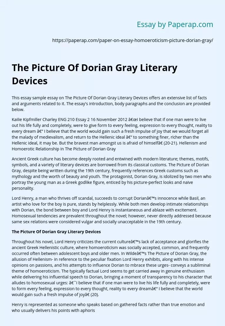 The Picture Of Dorian Gray Literary Devices