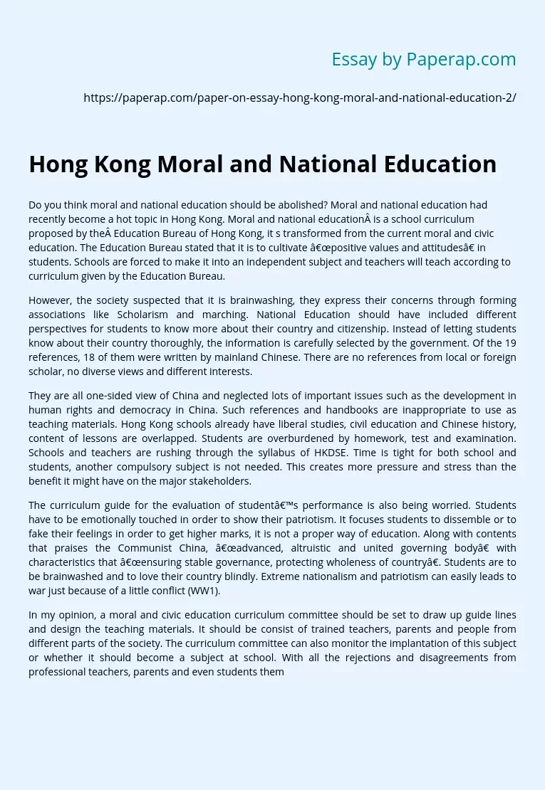 Hong Kong Moral and National Education