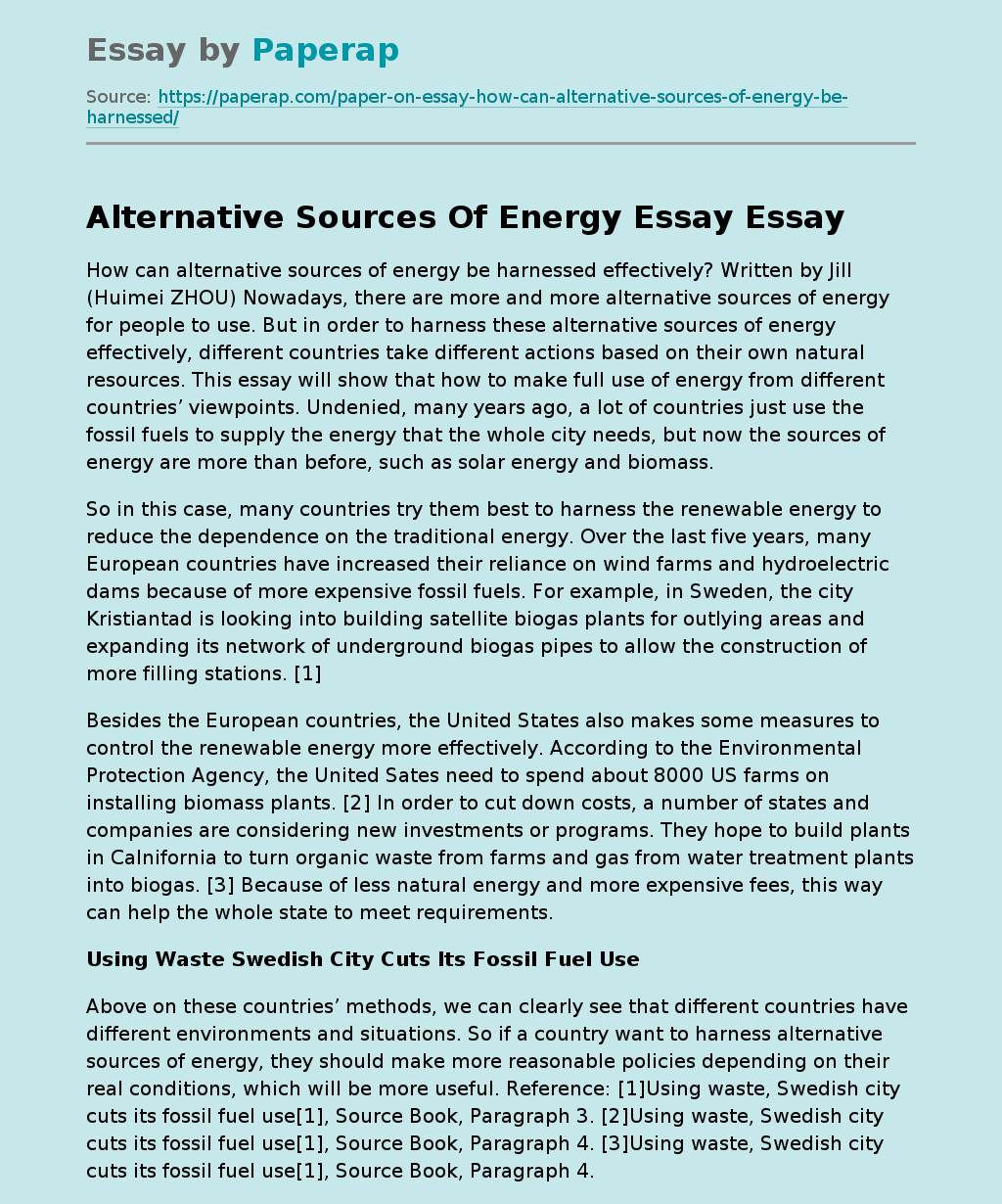 alternative sources of energy essay in english