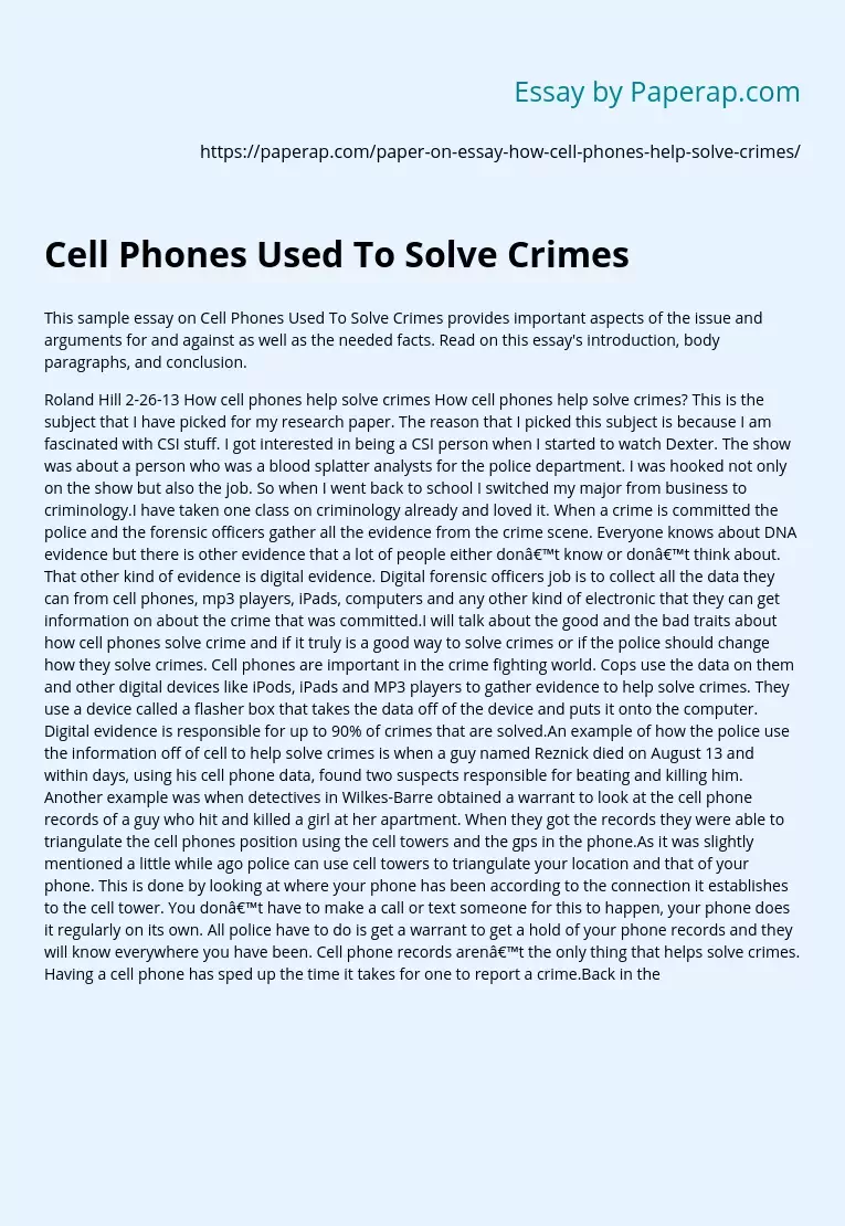 Cell Phones Used to Solve Crimes