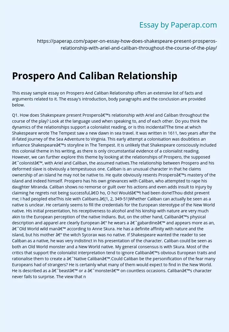 Prospero And Caliban Relationship