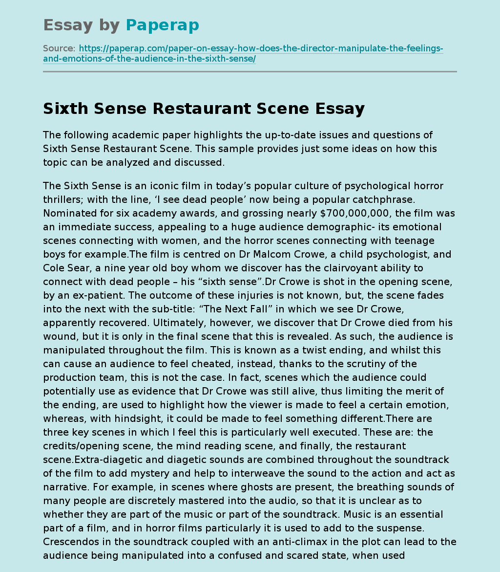 Sixth Sense Restaurant Scene