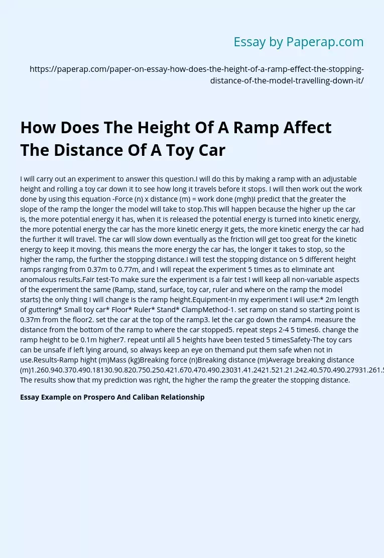 How Does The Height Of A Ramp Affect The Distance Of A Toy Car