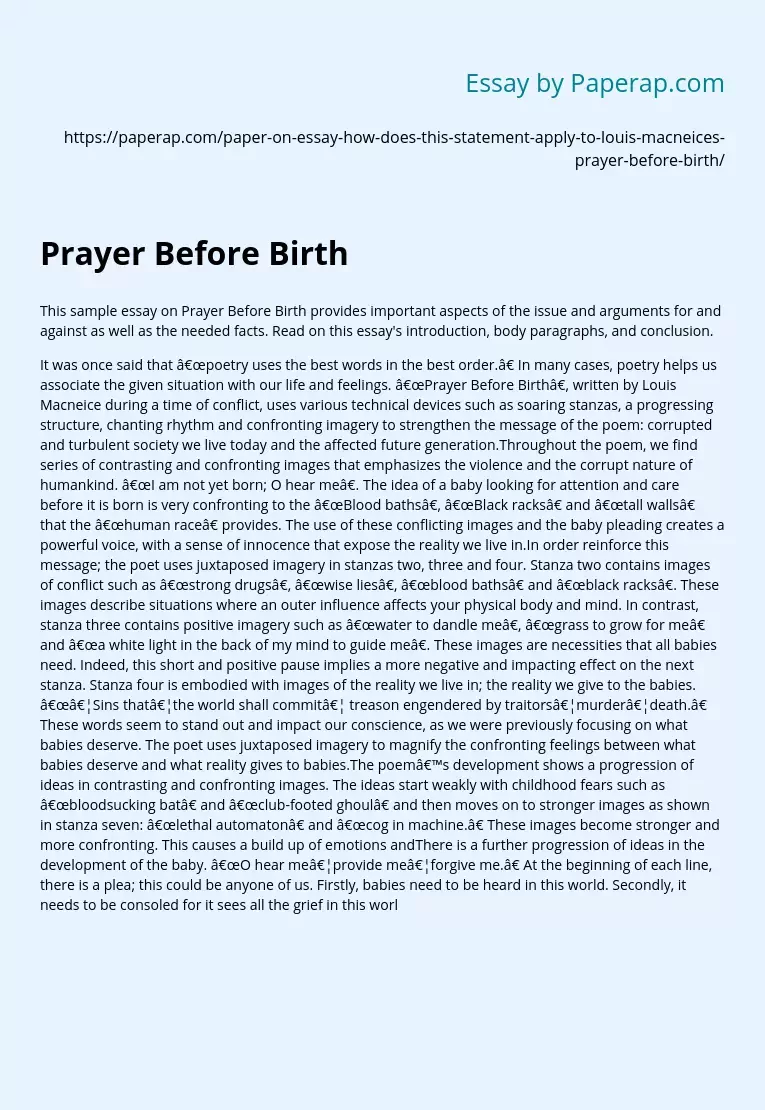 Prayer Before Birth by Louis Macneice Poem Analysis