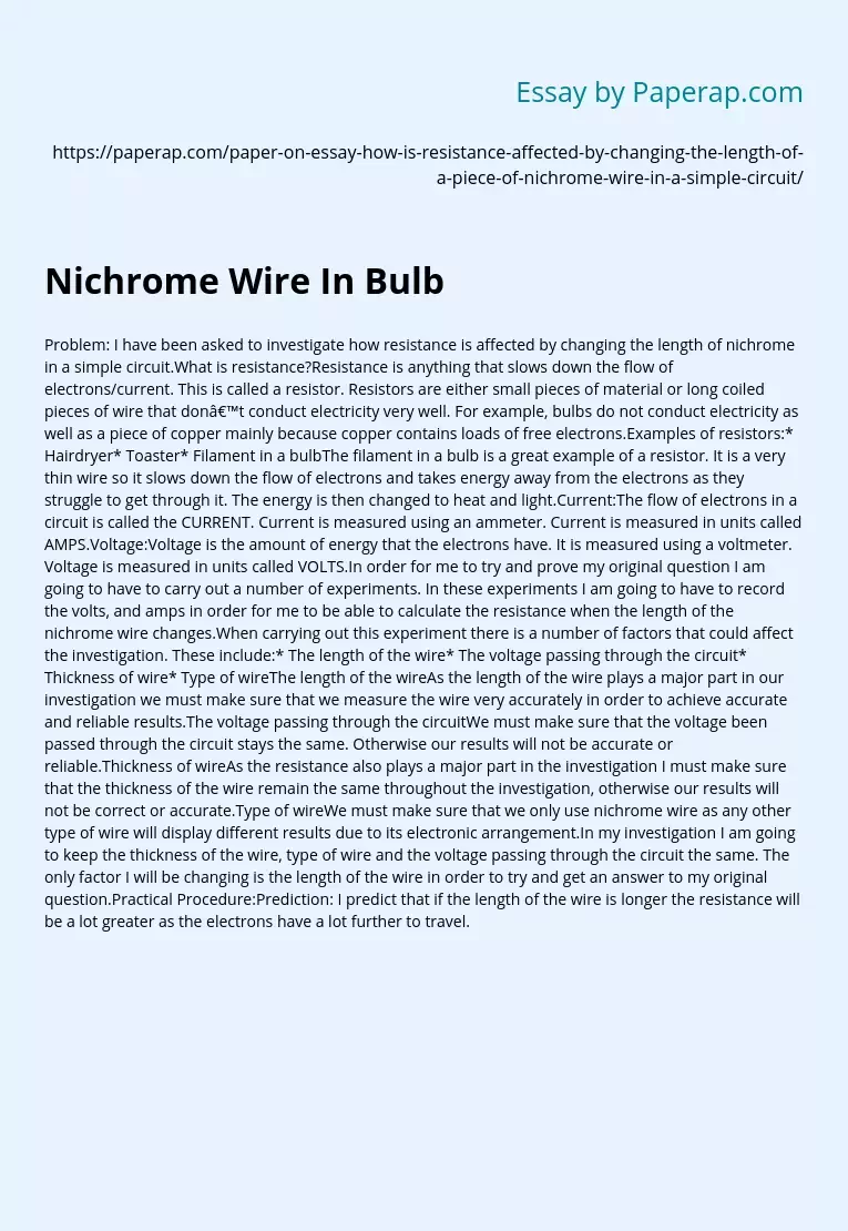 Nichrome Wire In Bulb