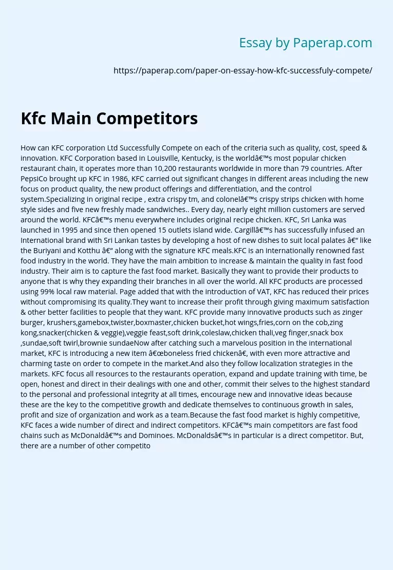 KFC Corporation Ltd Main Competitors Analysis