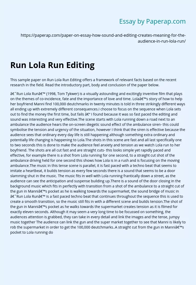 Run Lola Run Editing