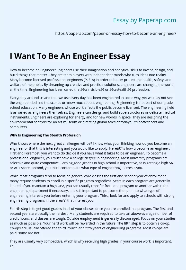 I Want To Be An Engineer Essay