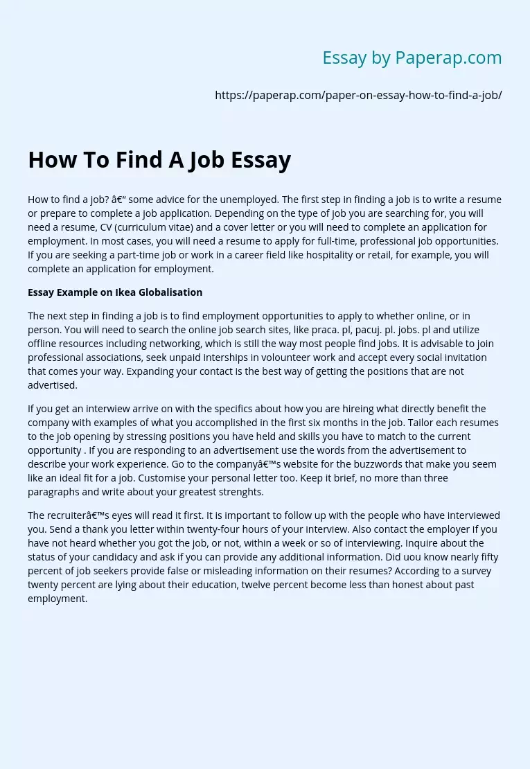 How To Find A Job Essay