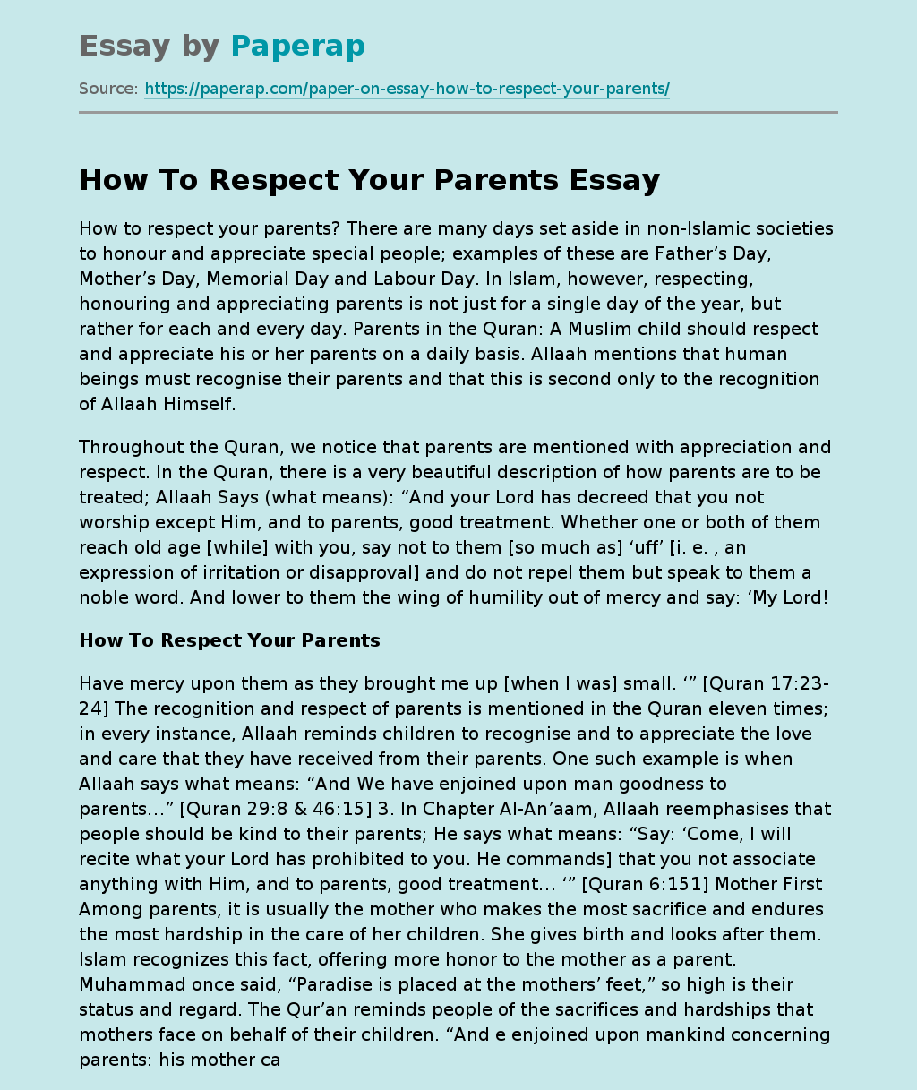 essay on parents respect in english