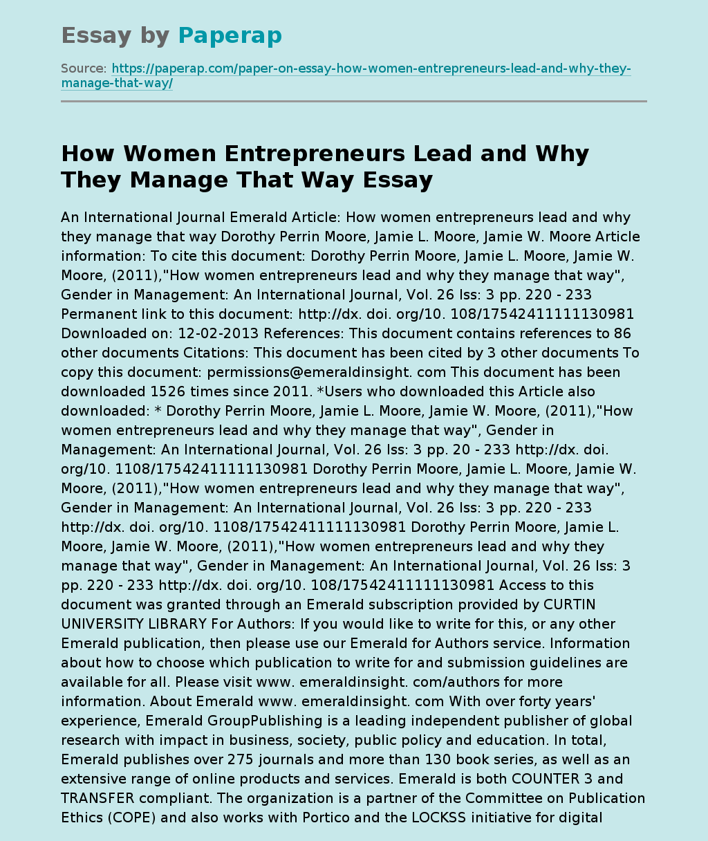 How Women Entrepreneurs Lead and Why They Manage That Way