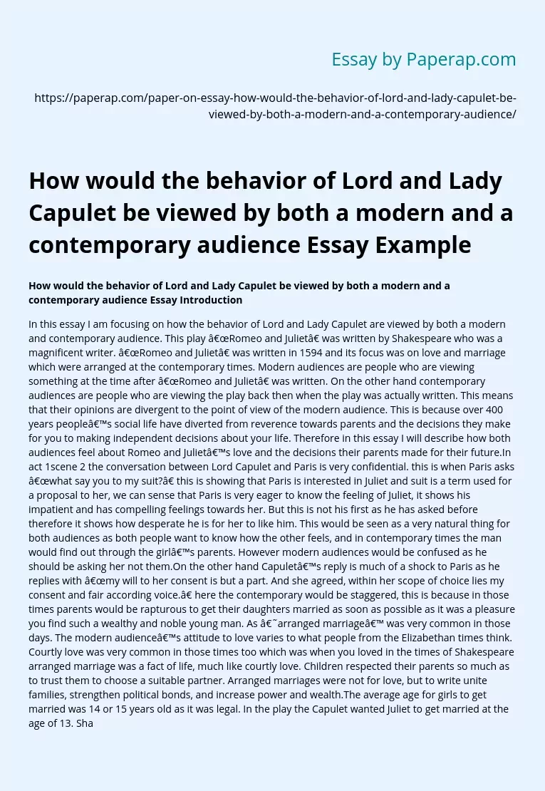 Viiew of Lord and Lady Capulet by a modern and a contemporary audience
