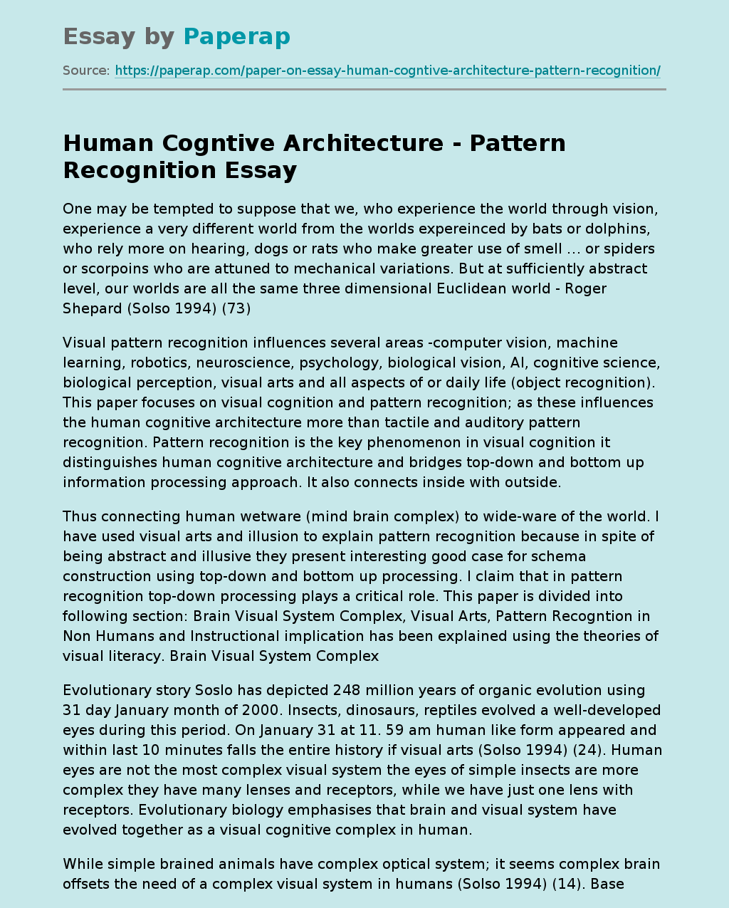 Human Cogntive Architecture - Pattern Recognition