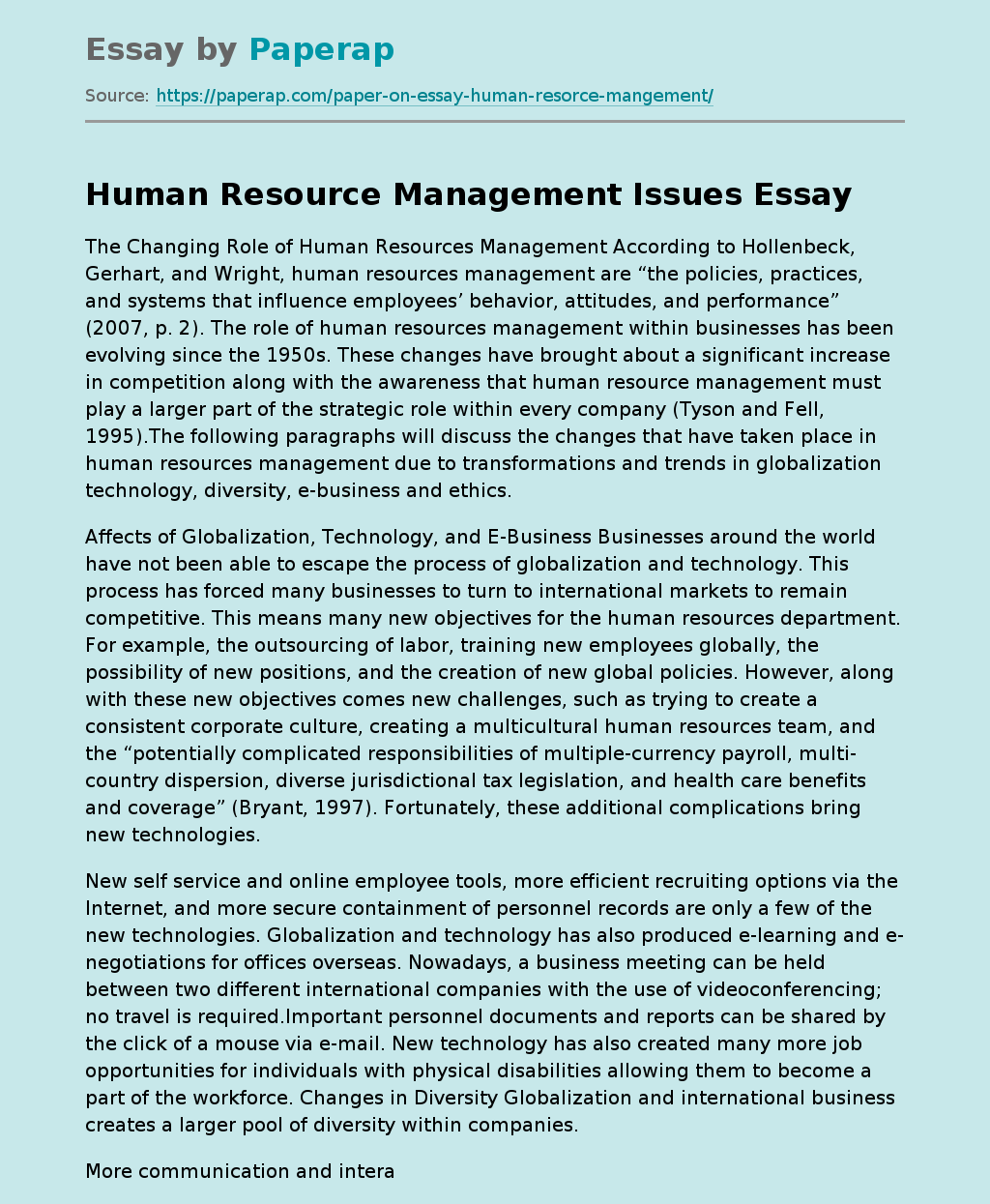 Human Resource Management Issues