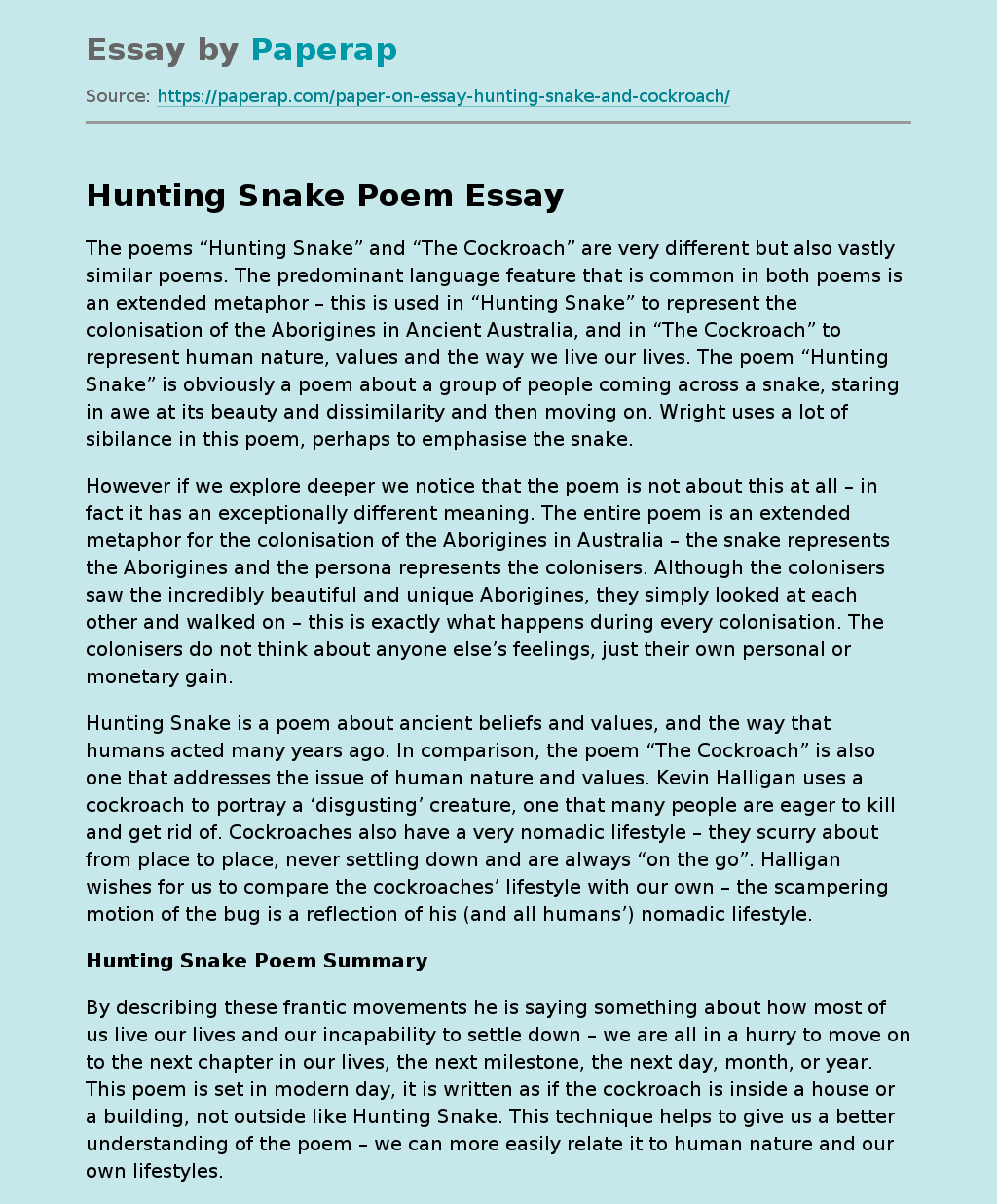 Hunting Snake Poem