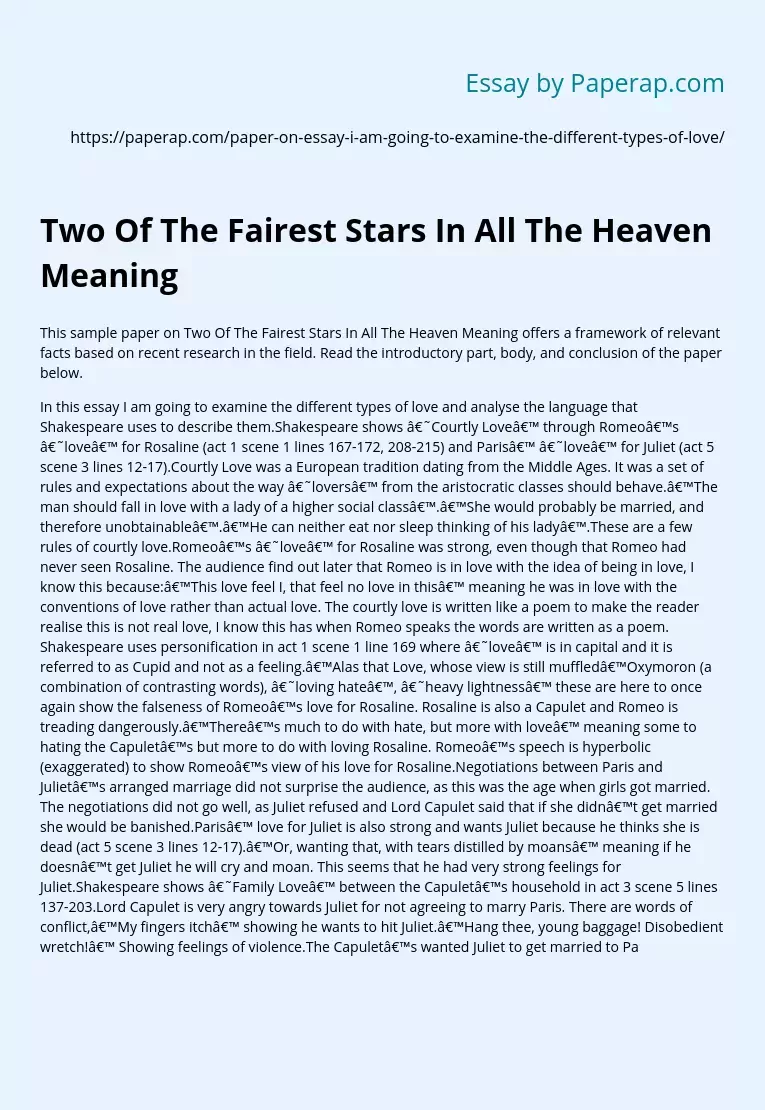 Two Of The Fairest Stars In All The Heaven Meaning