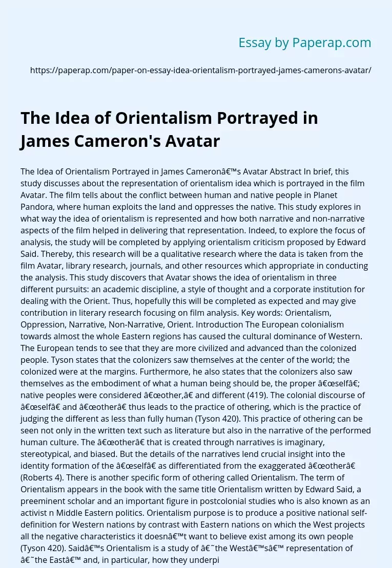 The Idea of Orientalism Portrayed in James Cameron&#039;s Avatar