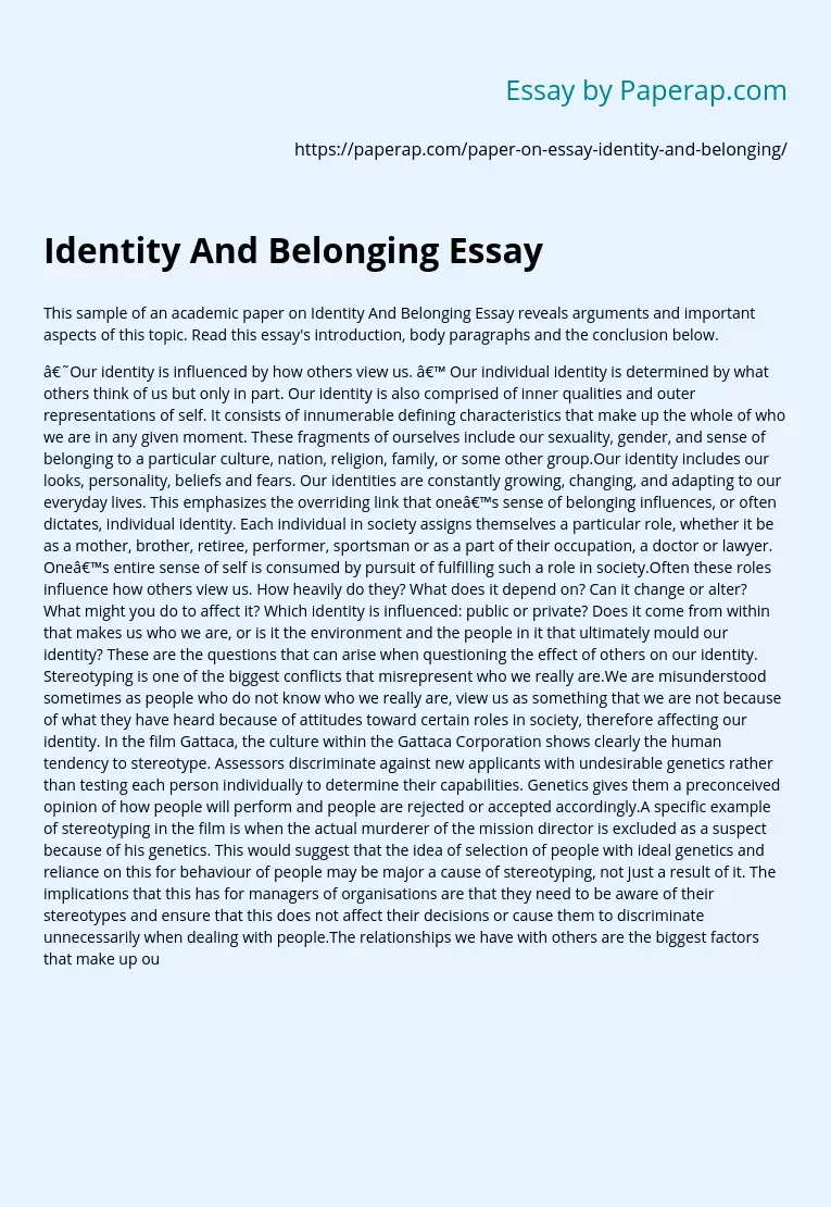 Identity And Belonging Essay