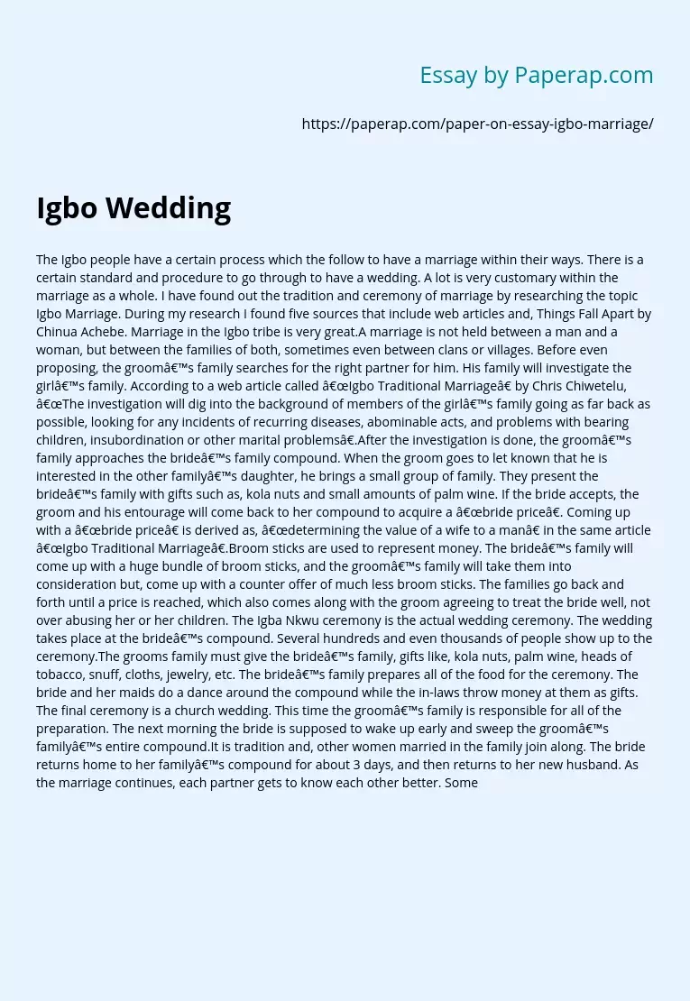 Igbo Marriage Process