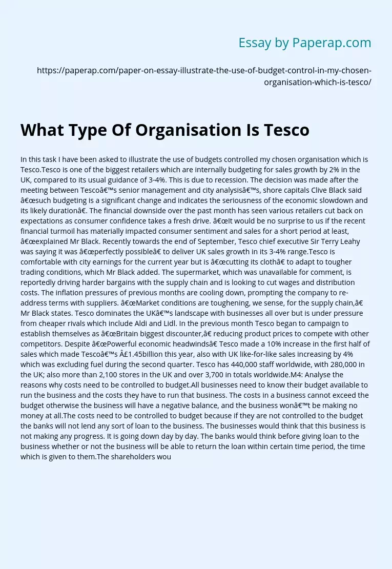Illustrate the Use of Budgets Controlled Is Tesco