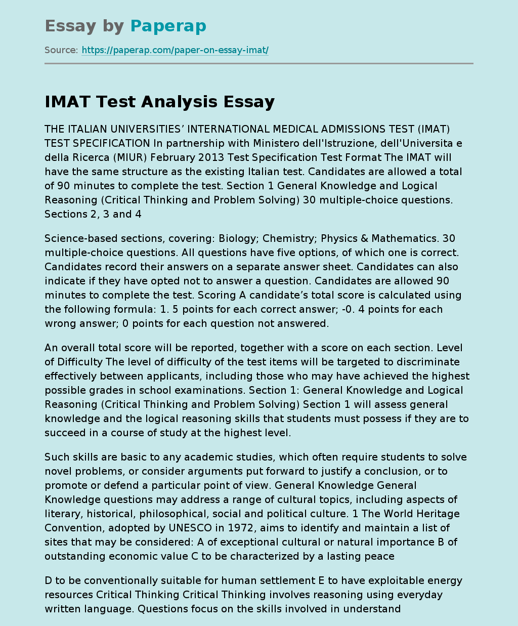 IMAT Test Analysis