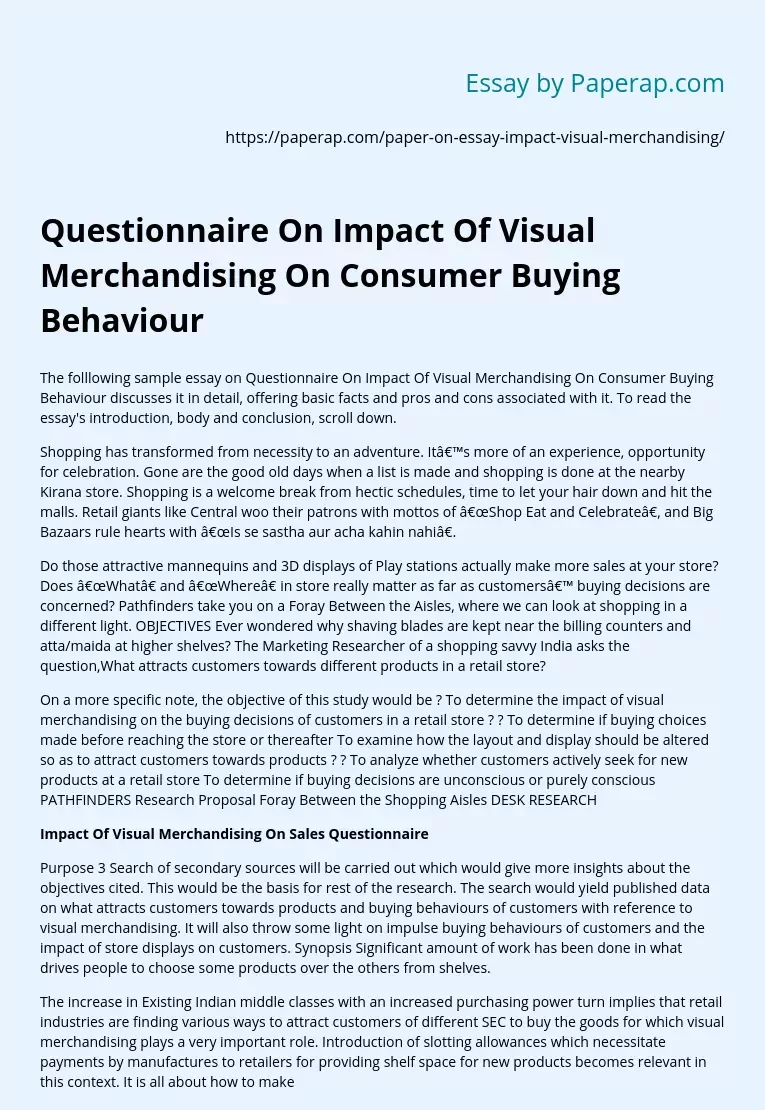 Questionnaire On Impact Of Visual Merchandising On Consumer Buying Behaviour