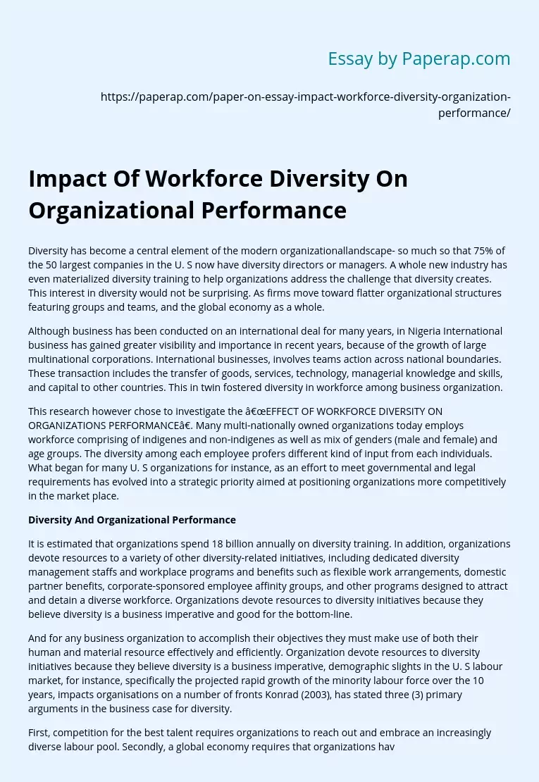 Impact Of Workforce Diversity On Organizational Performance