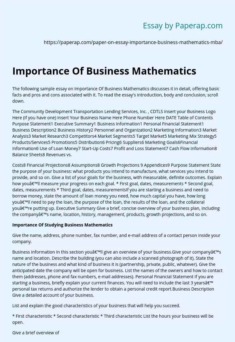 Importance Of Business Mathematics