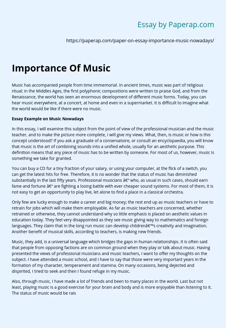personal essay on the importance of music