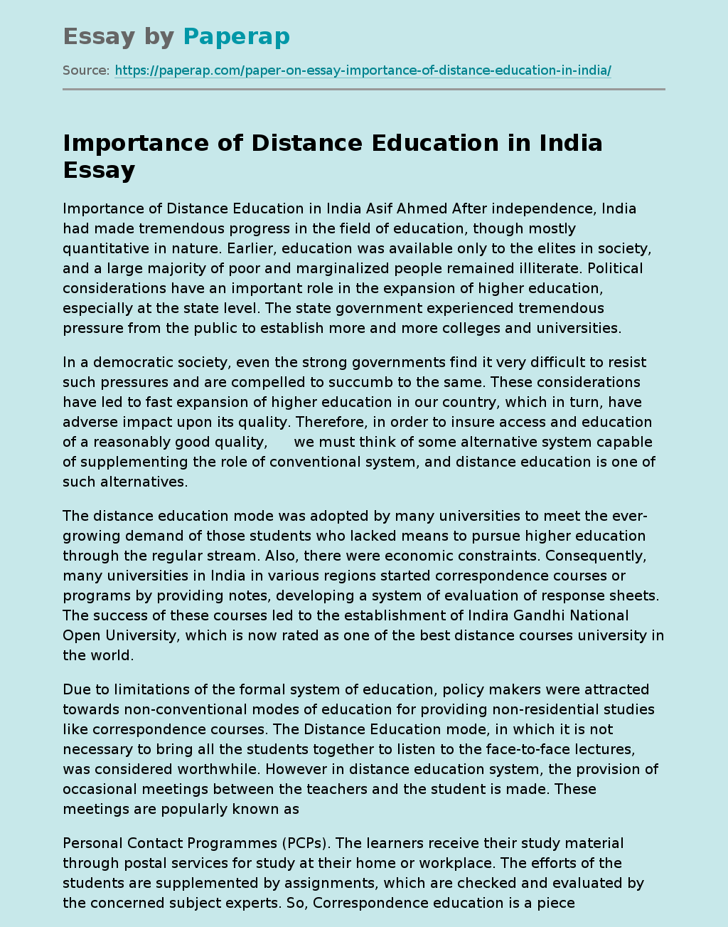 Importance of Distance Education in India
