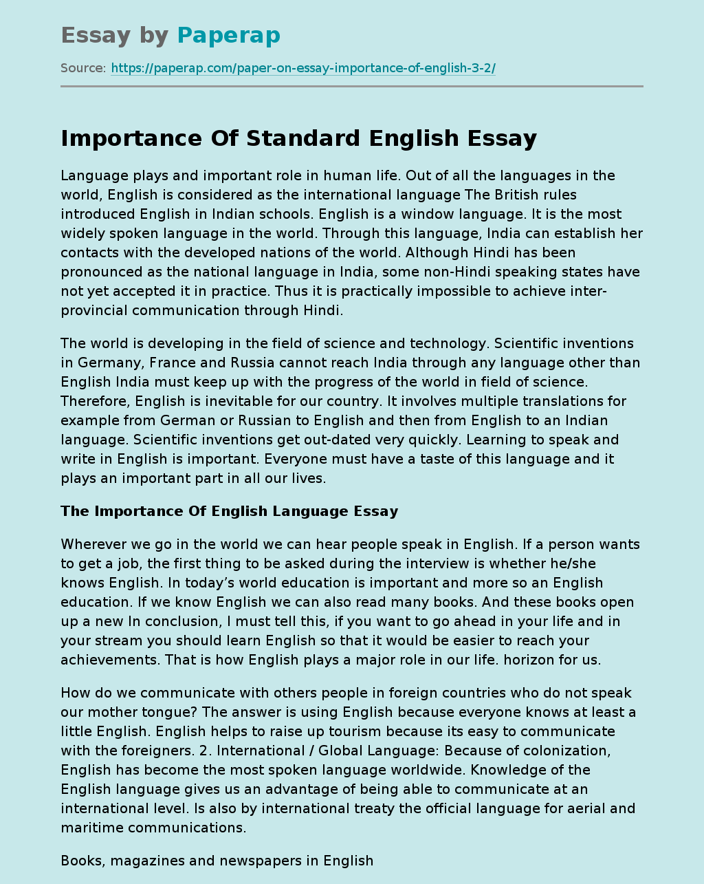 Importance Of Standard English