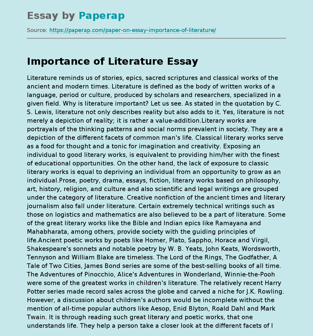 importance of literature and history essay