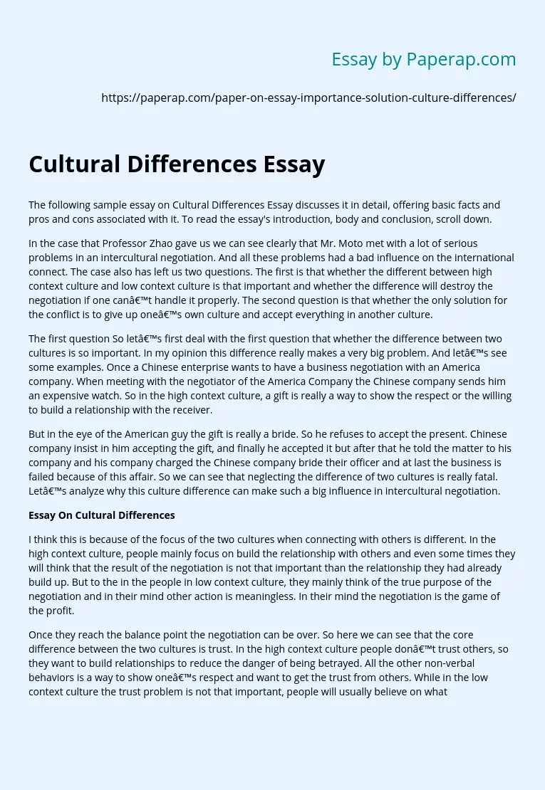 different culture essay
