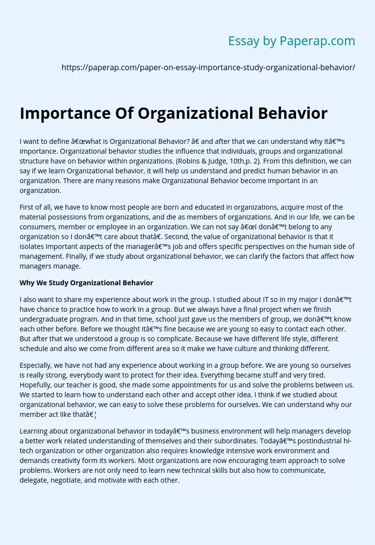 importance of organizational behavior essay