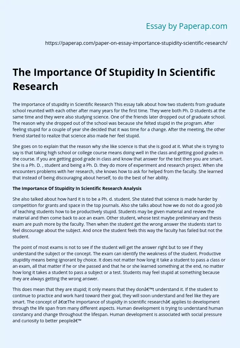 The Importance Of Stupidity In Scientific Research