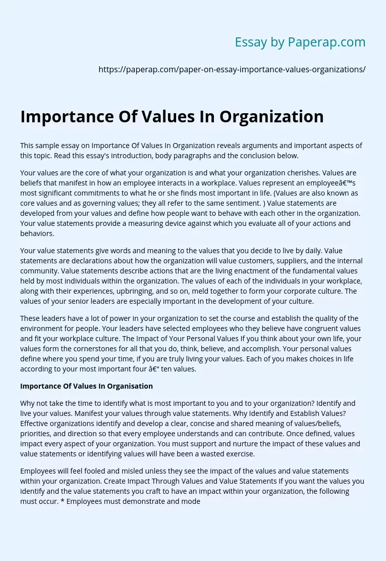 Importance Of Values In Organization