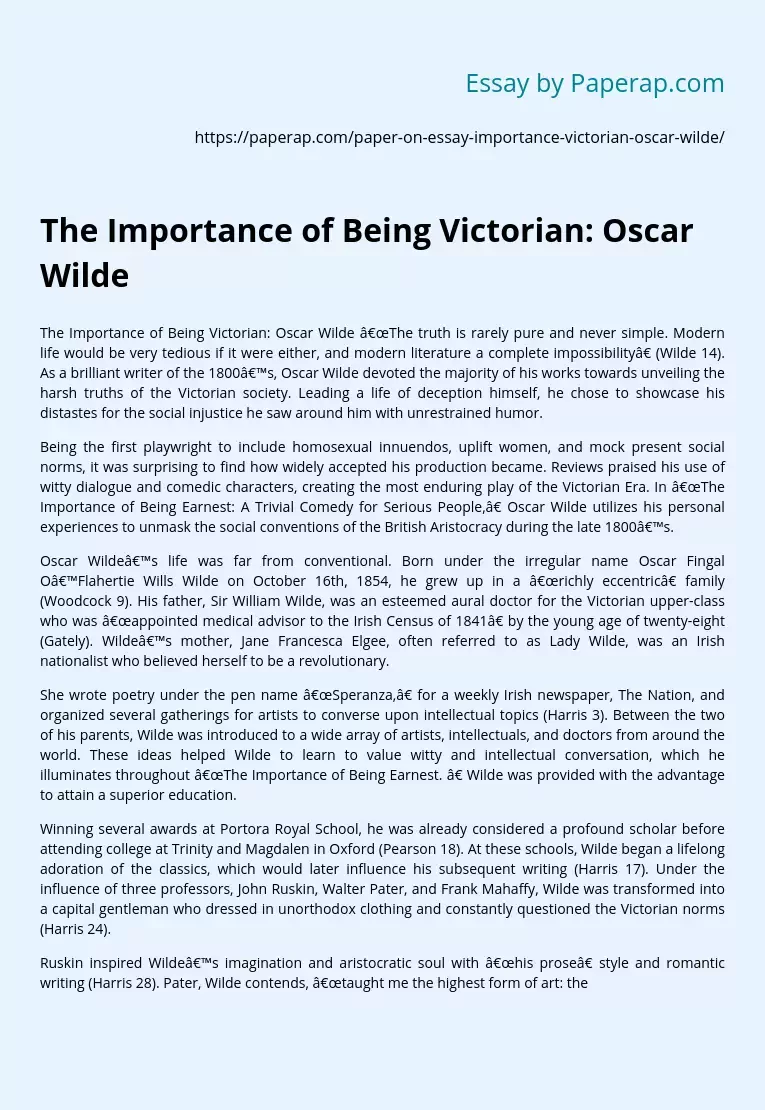 The Importance of Being Victorian: Oscar Wilde