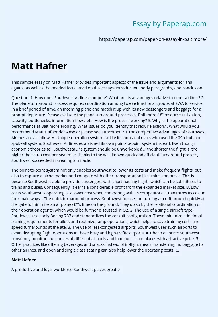 Matt Hafner and Southwest Airlines Case Analysis