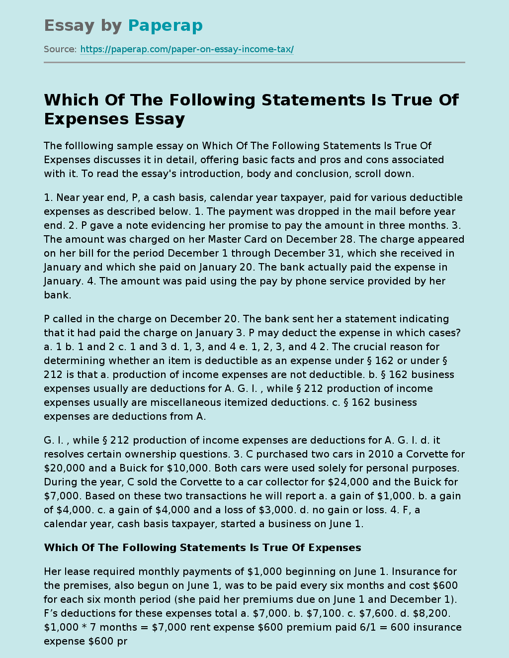 Which Of The Following Statements Is True Of Expenses