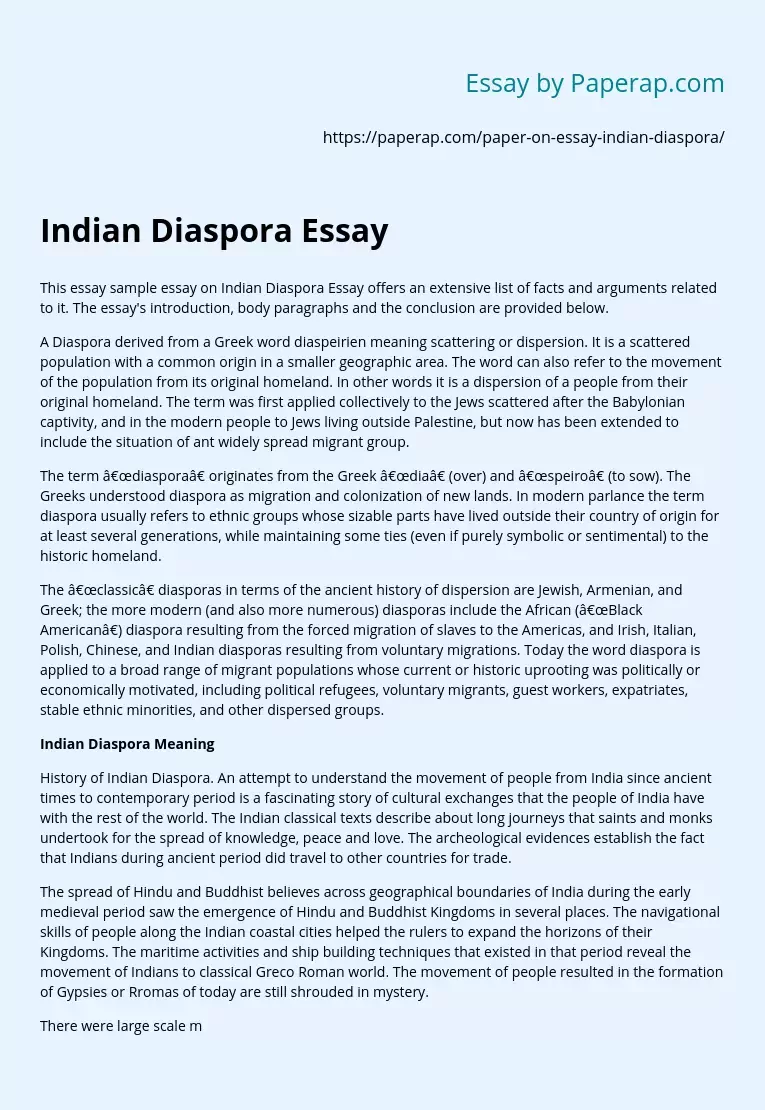 Indian Diaspora Essay
