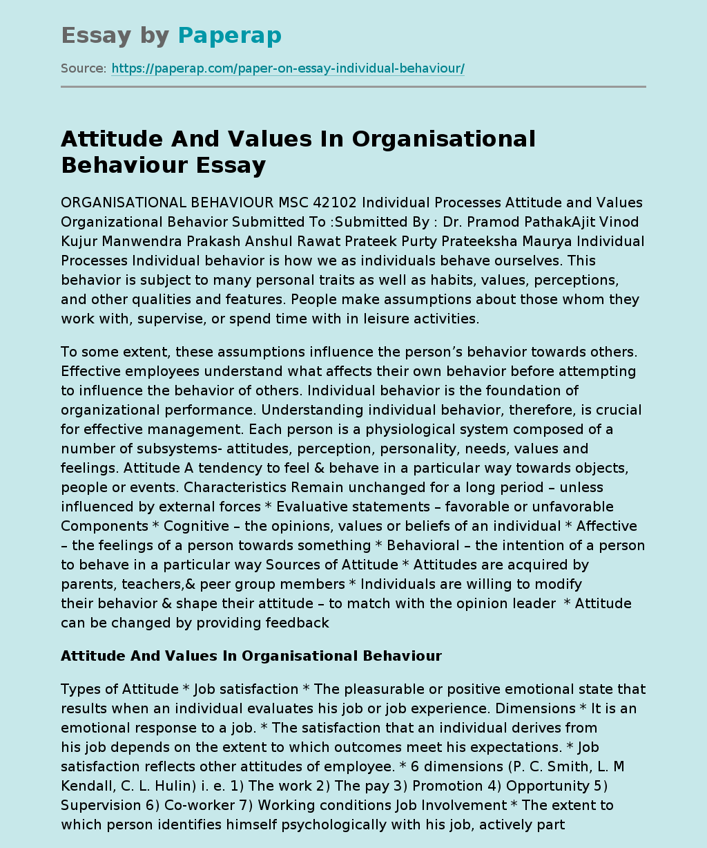 Attitude And Values In Organisational Behaviour