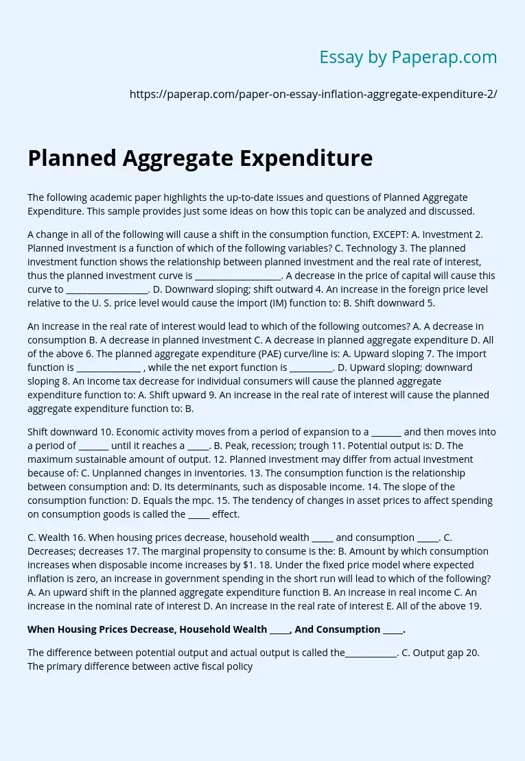 Planned Aggregate Expenditure