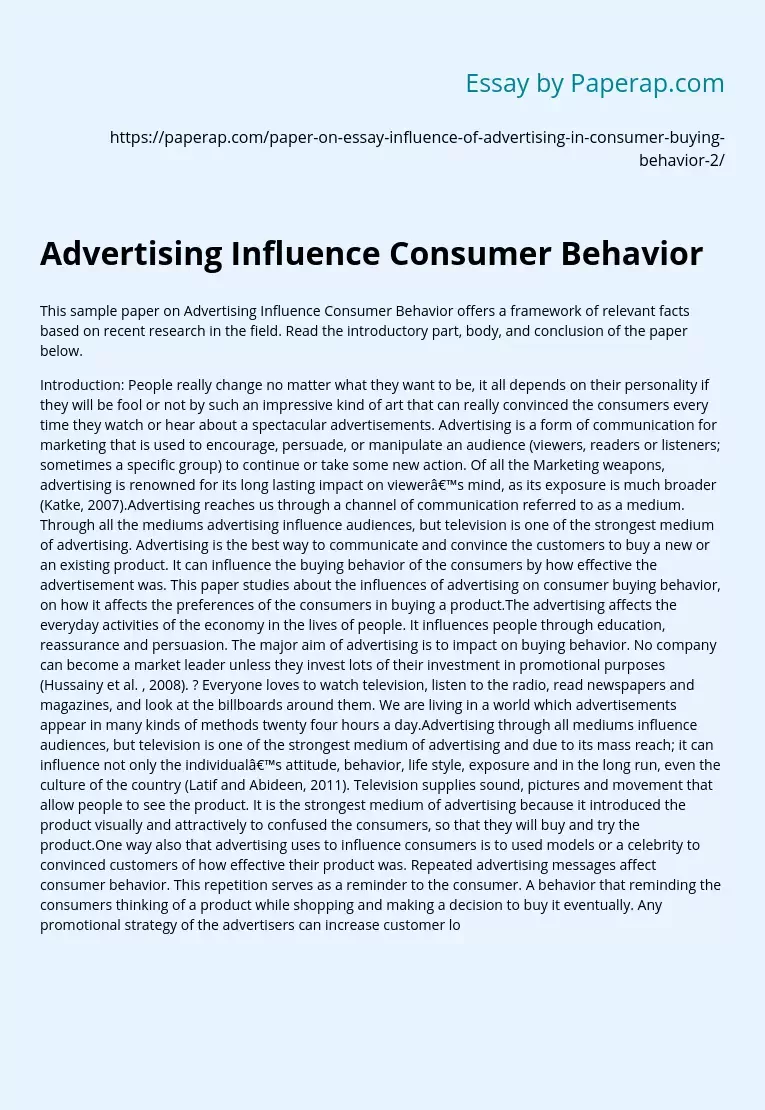 effect of advertisement on consumer buying behaviour