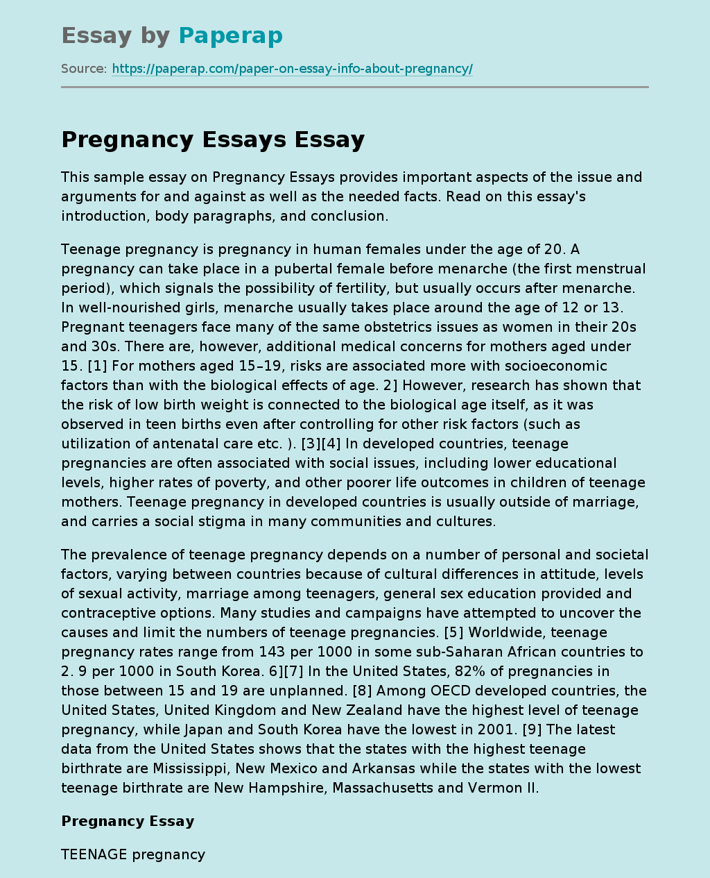 Pregnancy Essays
