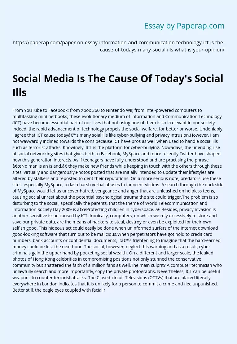 Social Media Is The Cause Of Today's Social Ills