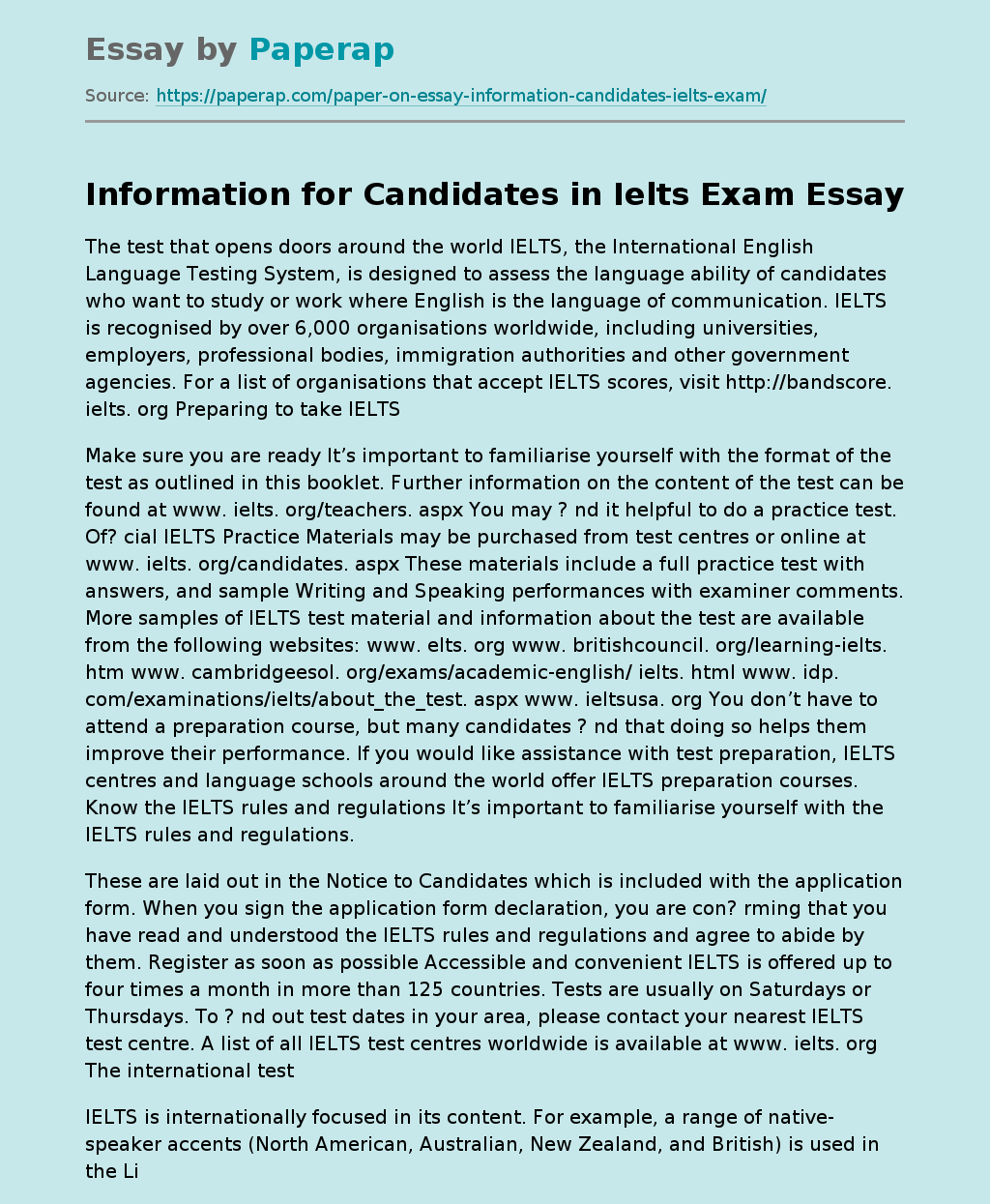 Information for Candidates in Ielts Exam