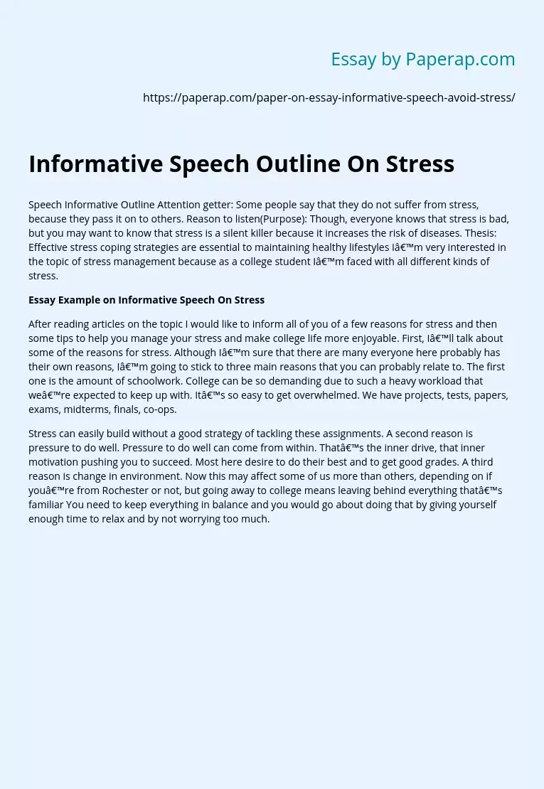 Informative Speech Outline On Stress