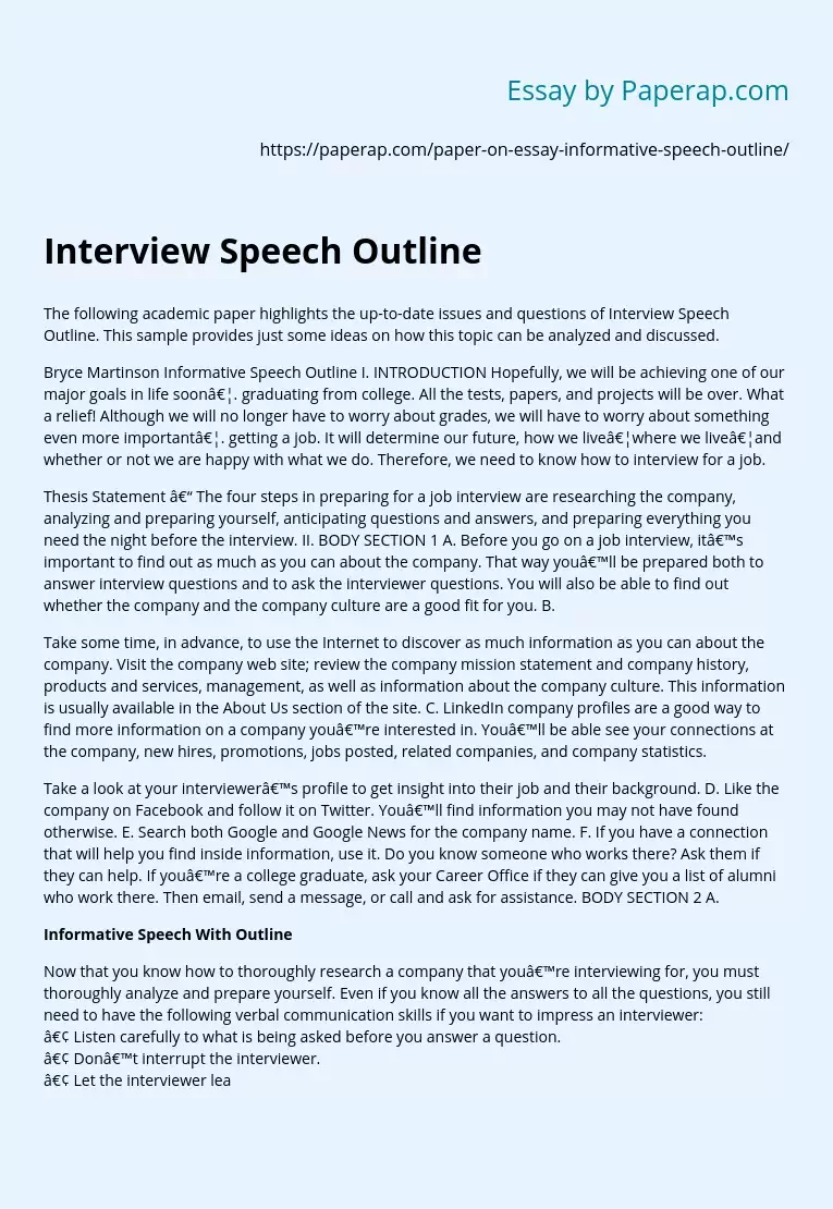 Interview Speech Outline