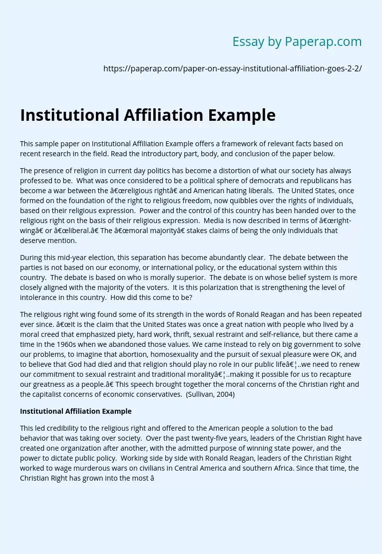 Institutional Affiliation Example