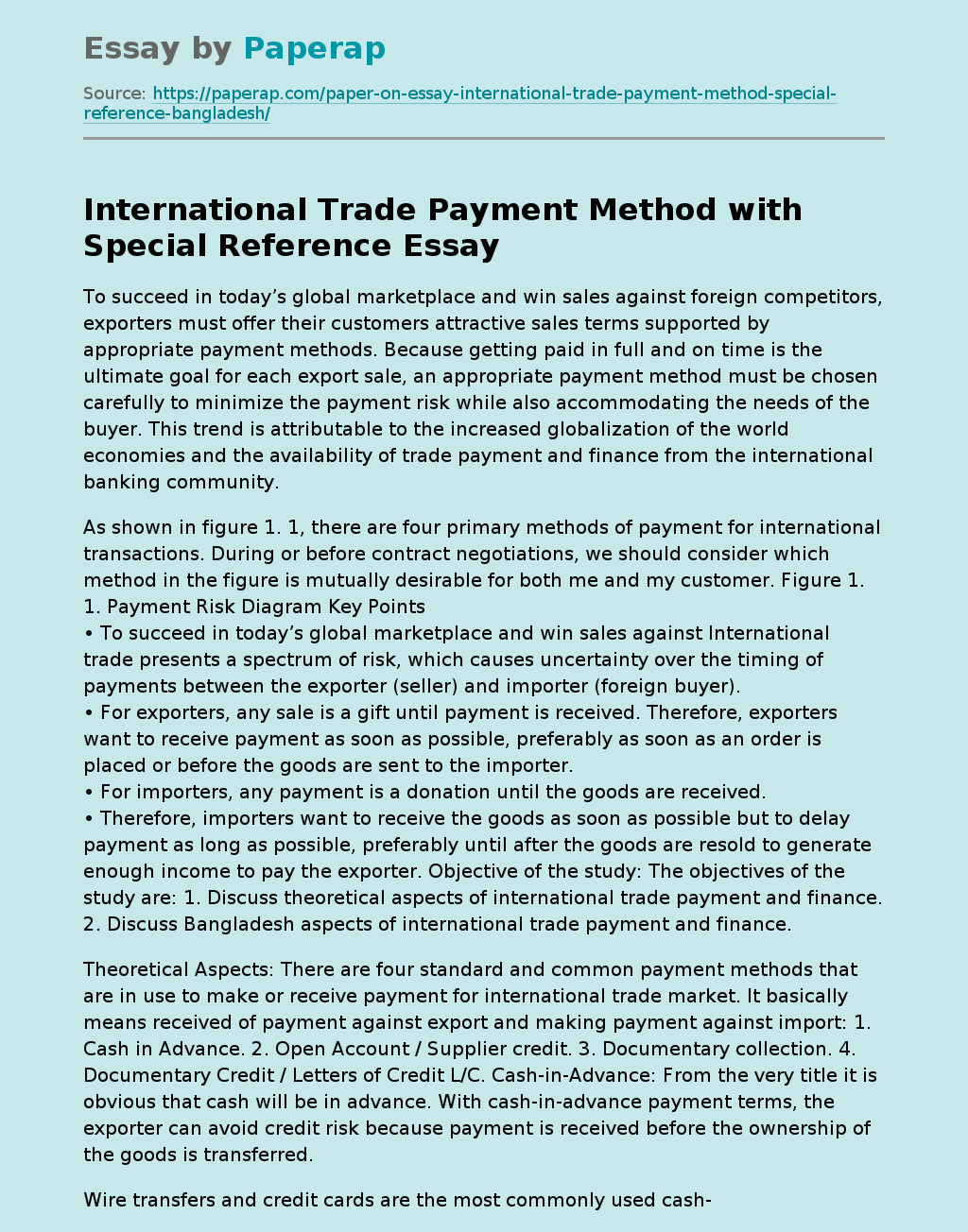 International Trade Payment Method with Special Reference